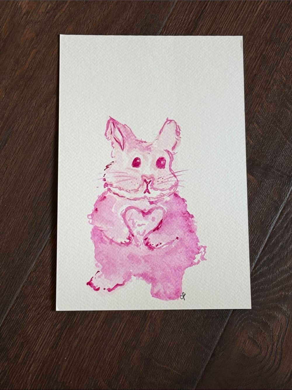 Original, One-of-kind, Pink pink bunny watercolor art piece